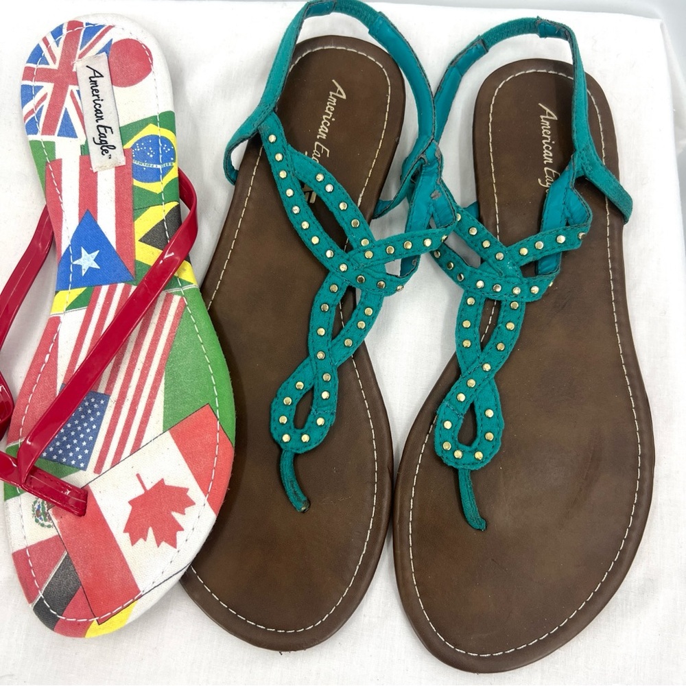 American Eagle Women's Sandals - Red and Teal Size 12 - Picture 3 of 6